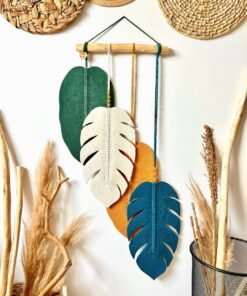 Alternative view of Suspension Murale Macramé – Feuilles Tropicales Artisanales